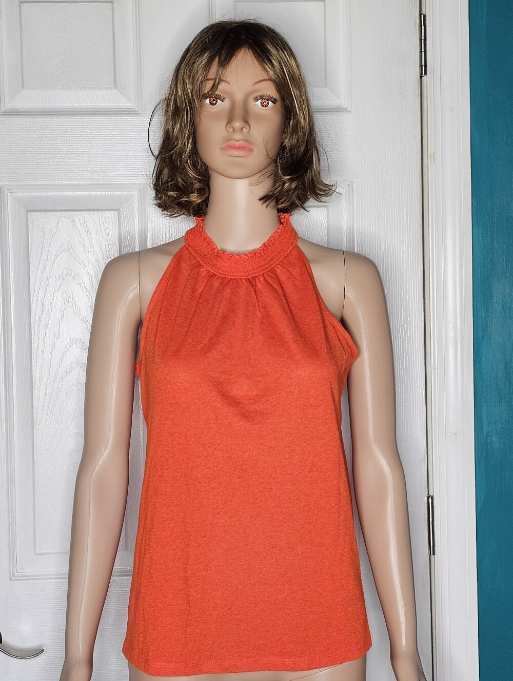 Women's Halter Neck Sleeveless Top -Red- Orange